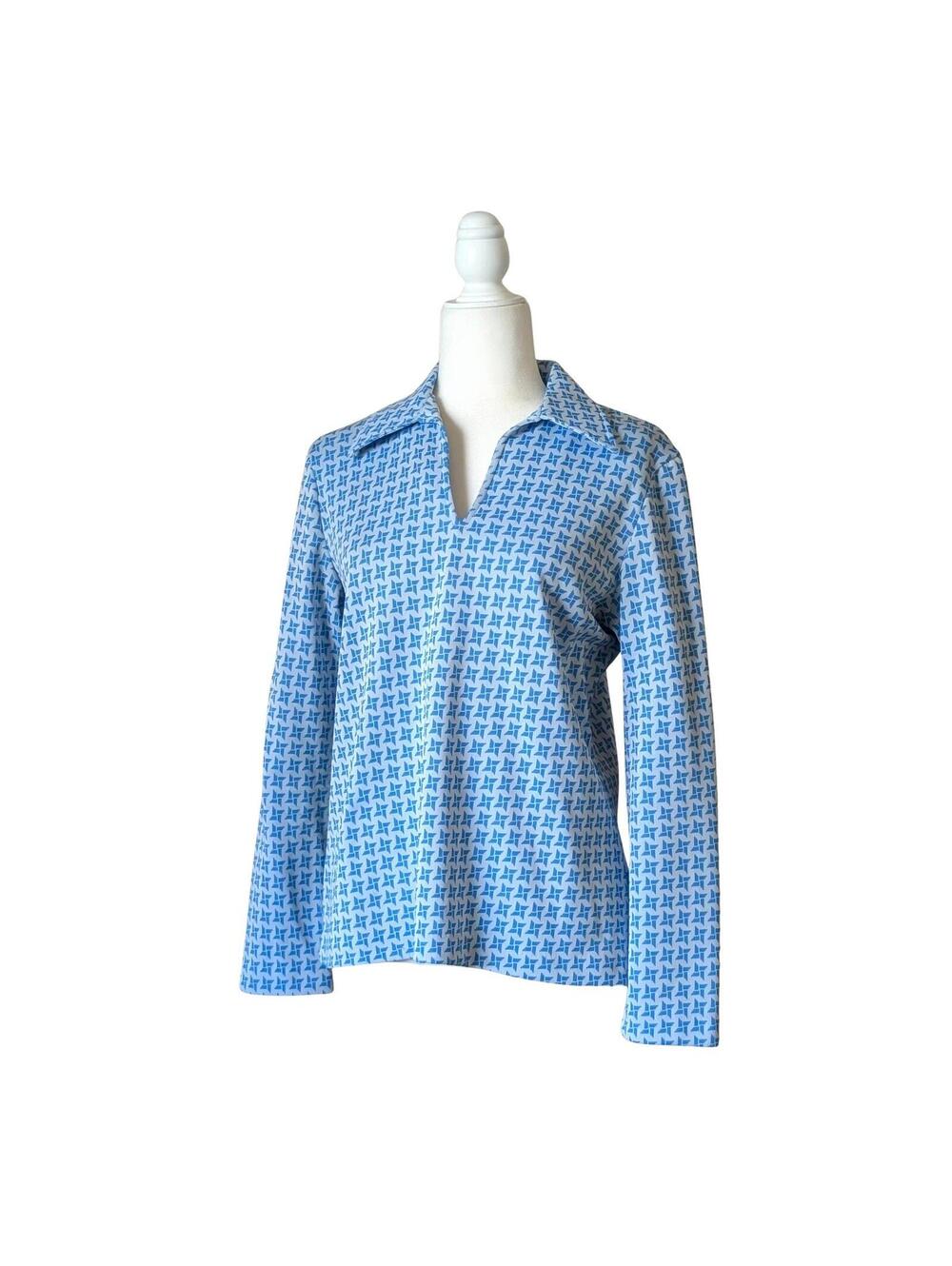1970s Vintage Top with Groovy Print - Long Sleeves & Dagger Collar